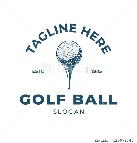 Vintage Golf Ball Logo with Tee Classic Retro Emblem Design for Golf Club and Sports Brand 129072340