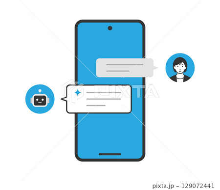 スマホで生成AIを利用しているイメージのイラスト 129072441