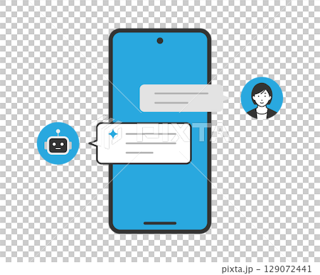 Illustration of an image of using AI generation on a smartphone 129072441