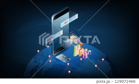 Shopping online template for website, mobile application, web banner, info graphics or discount coupons. Vector illustration Shopping online template for website, mobile application, web banner, info graphics or discount coupons. Vector illustration 129072466