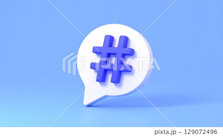 White speech bubble icon with symbol on blue background White speech bubble icon with symbol on blue background 129072496