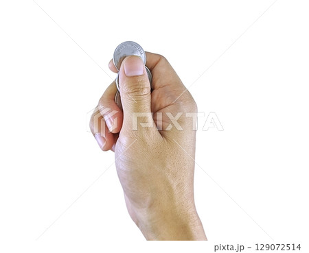 hand holding a broken medicine pills in his hand 129072514