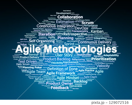 Agile Methodologies Word Cloud. Core Practices in Project Delivery and Team Collaboration 129072516