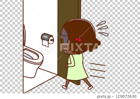 （全身斜め後ろ）お腹が痛くて青ざめて急いでトイレに駆け込むアフリカ系少女 129072630