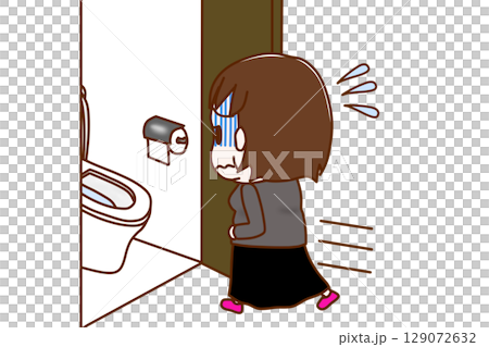 （全身背影）一名胖女子肚子疼，臉色蒼白，衝向廁所 129072632