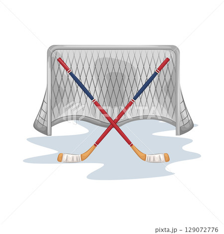 Illustration of Hockey Stick and Hockey Goal 129072776