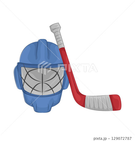 Illustration of Hockey Stick and Hockey Helmet 129072787