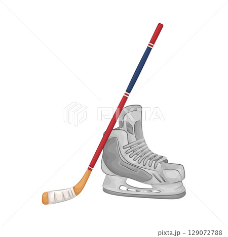 Illustration of Hockey Stick and Hockey Shoes Illustration of Hockey Stick and Hockey Shoes 129072788