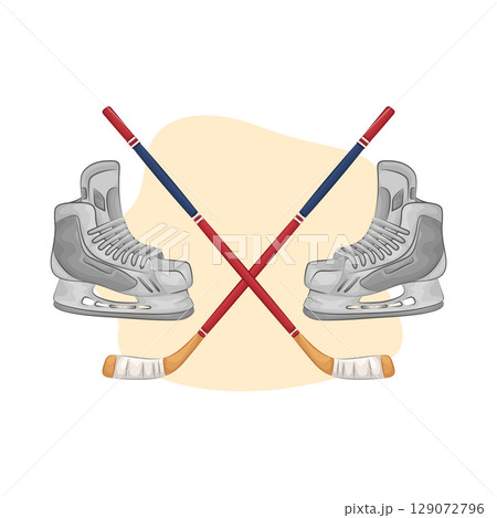Illustration of Hockey Stick and Hockey Shoes  129072796