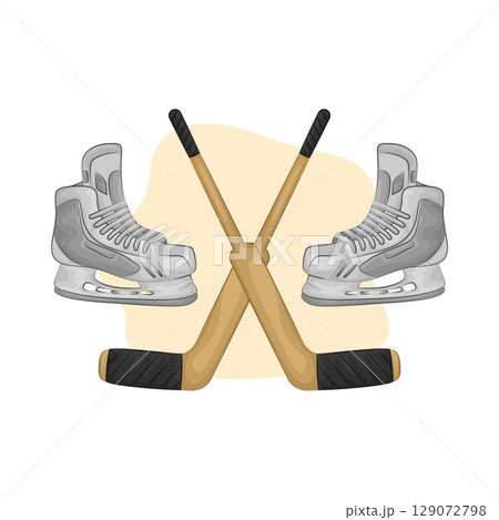 Illustration of Hockey Stick and Hockey Shoes  129072798