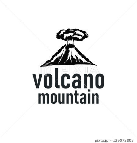 Volcano logo illustration silhouette design volcano mountain erupting with simple rocks and lava 129072805