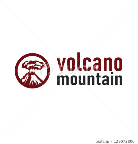 Volcano logo illustration silhouette design volcano mountain erupting with simple rocks and lava Volcano logo illustration silhouette design volcano mountain erupting with simple rocks and lava 129072806