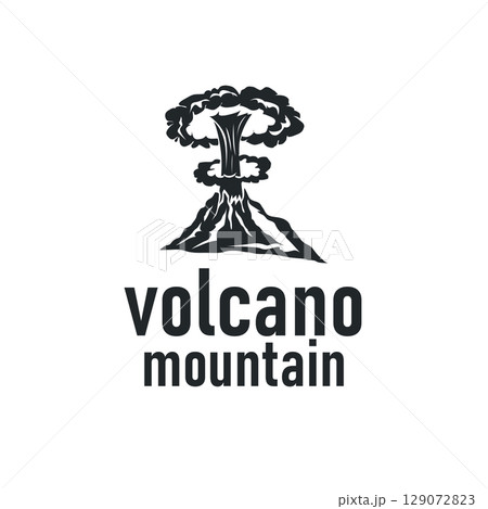 Volcano logo illustration silhouette design volcano mountain erupting with simple rocks and lava 129072823