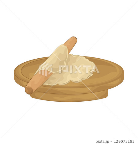 Illustration of Rolling dough on a wooden cutting board Illustration of Rolling dough on a wooden cutting board 129073183