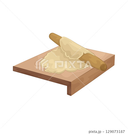 Illustration of Rolling dough on a wooden cutting board 129073187