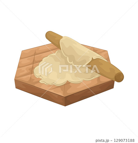 Illustration of Rolling dough on a wooden cutting board Illustration of Rolling dough on a wooden cutting board 129073188