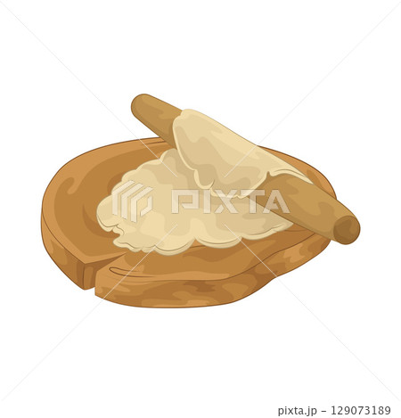 Illustration of Rolling dough on a wooden cutting board 129073189