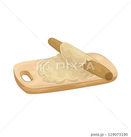 Illustration of Rolling dough on a wooden cutting board Illustration of Rolling dough on a wooden cutting board 129073190