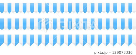 Striped shop tent repeated design set. Store window awning pattern collection. Cafe or restaurant roof canopy pack. Blue and white stall market place cover. Repeating stripe sunshade design. Vector 129073336