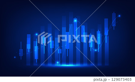 business and finance growth. stock market candlestick chart with bar graph on blue background business and finance growth. stock market candlestick chart with bar graph on blue background 129073403