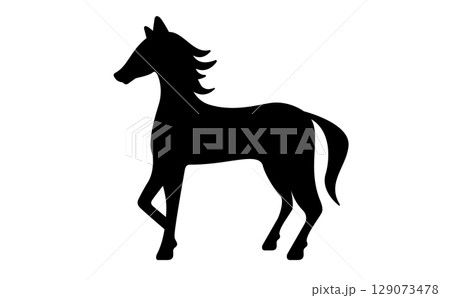 シンプルな馬のシルエット素材・モノクロデザイン 129073478