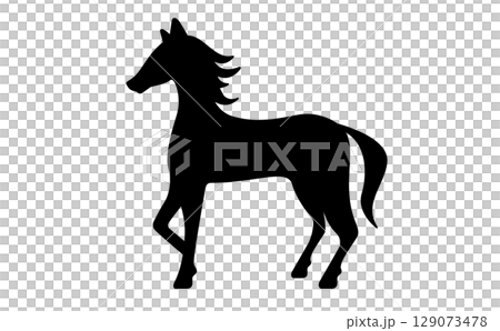 シンプルな馬のシルエット素材・モノクロデザイン 129073478