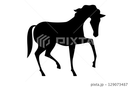 シンプルな馬のシルエット素材・モノクロデザイン 129073487