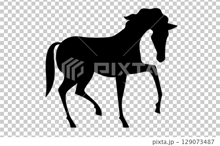 シンプルな馬のシルエット素材・モノクロデザイン 129073487