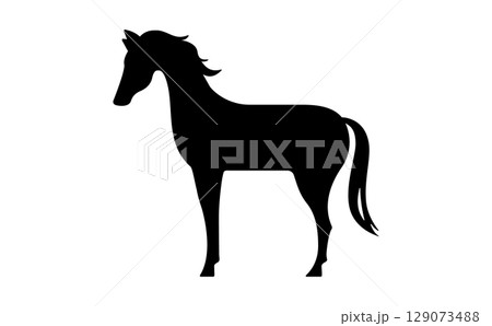 シンプルな馬のシルエット素材・モノクロデザイン 129073488