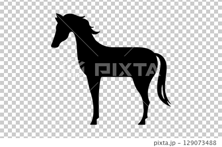シンプルな馬のシルエット素材・モノクロデザイン 129073488