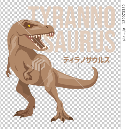 一隻充滿鬥志的霸王龍的圖片。包含其名字。 129073580