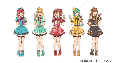 Anime Style Group of Five Singing Girls Anime Style Group of Five Singing Girls 129073991