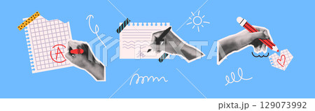 Hands Drawing on Paper with Creative Designs 129073992