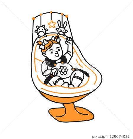 Cute Baby Girl Sitting in Modern High Chair 129074021