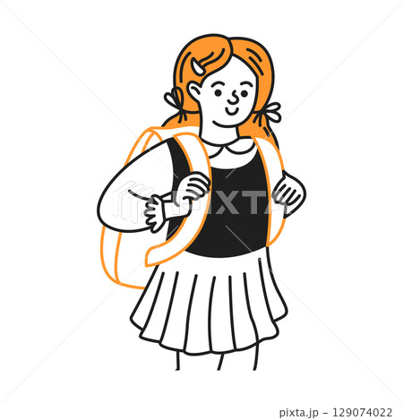 Illustration of Schoolgirl with Backpack 129074022