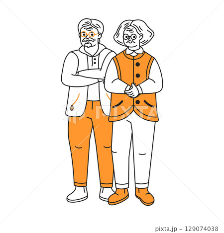 Illustration of Two Elderly People Standing Together 129074038