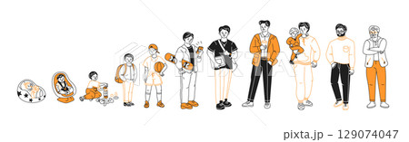 Illustration of Male Life Stages from Baby to Elderly 129074047