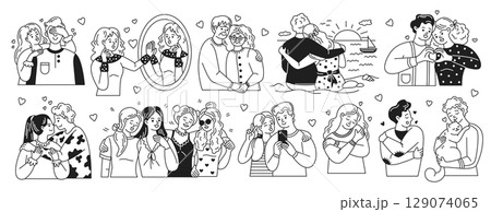Black and White Illustrations of Happy Couples Black and White Illustrations of Happy Couples 129074065