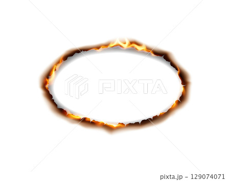 Oval Shaped Burning Frame on White Background Oval Shaped Burning Frame on White Background 129074071