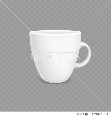 Realistic White Ceramic Coffee Cup Mug Mockup Template. Vector 129074091