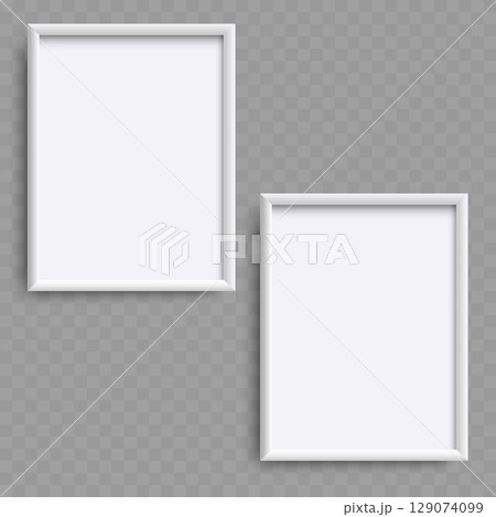 Two White Square Picture Frames Mockup Set. Empty Realistic. Vector Two White Square Picture Frames Mockup Set. Empty Realistic. Vector 129074099