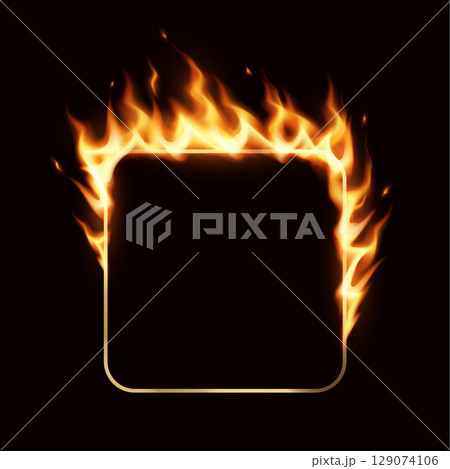 Square Frame on Fire with Black Background 129074106