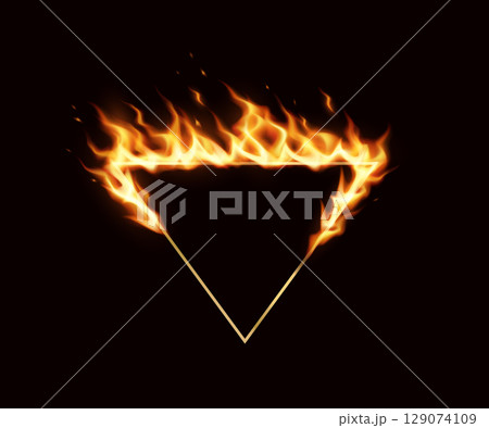 Fiery Inverted Triangle on Black Background Fiery Inverted Triangle on Black Background 129074109