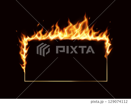 Fiery Frame on Black Background Fiery Frame on Black Background 129074112