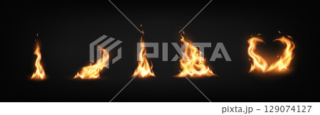 Various Fire Flames on Black Background Illustration Various Fire Flames on Black Background Illustration 129074127