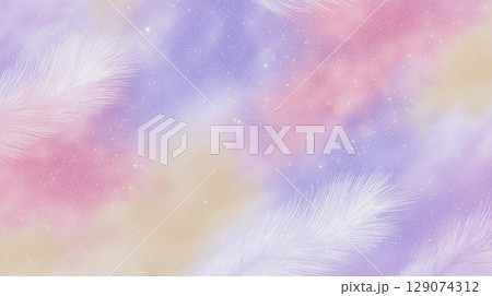 白い羽とパステル星空背景　ファンタジーイラスト 129074312