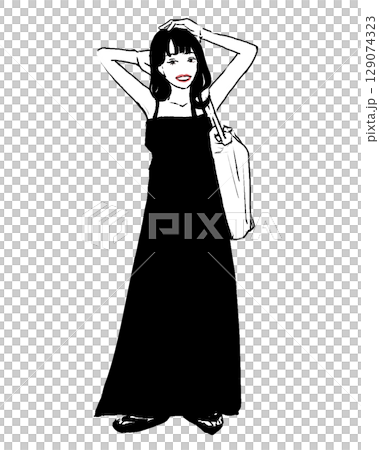 穿著夏裝的女人(黑色和白色) 穿著夏裝的女人(黑色和白色) 129074323