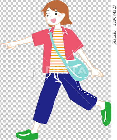 指をさす女性 129074327