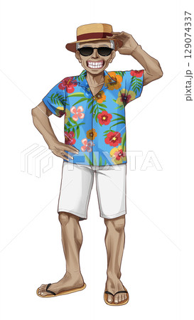 アロハシャツのおじいさん 笑顔 アロハシャツのおじいさん 笑顔 129074337