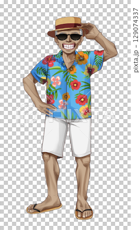アロハシャツのおじいさん 笑顔 アロハシャツのおじいさん 笑顔 129074337
